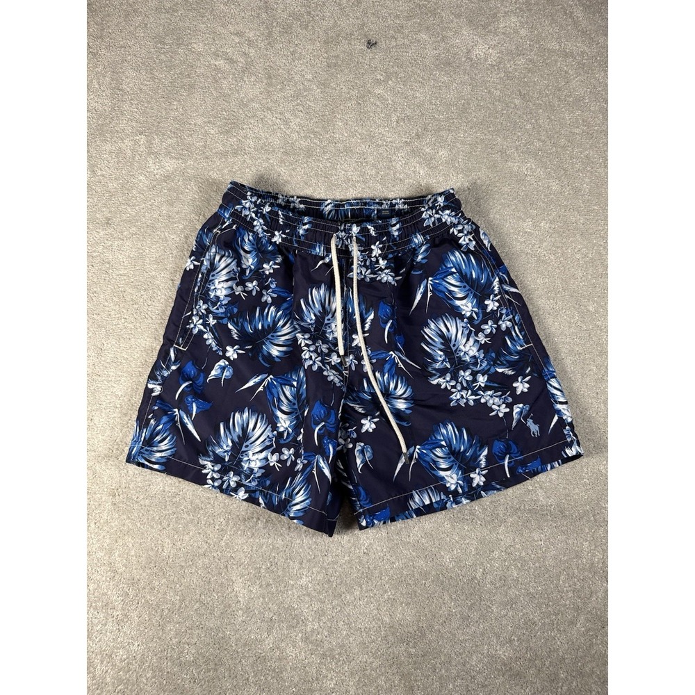 Vtg POLO RALPH LAUREN Swim Shorts Trunks Mens S Blue Hawaiian Floral Aloha‎ Pony